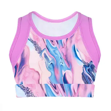 Kids Girls Sleeveless Street Dance Mock Neck Crop Tops Sports Bra