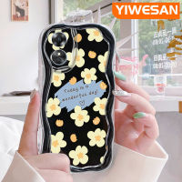 YIWESAN เคสสำหรับ OPPO A17เคส A17K ซิลิโคนนิ่มกันกระแทกป้องกันเลนส์กล้องลายดอกไม้น่ารักขอบคลื่นเนื้อครีมเคสมือถือโปร่งใส