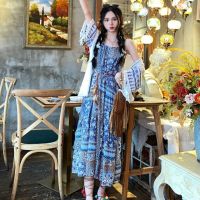 เสื้อผ้าแฟชั่นสำหรับสุภาพสตรี Yunnan skirt Bohemian retro vacation condole super vacation take the printed dress summer fairy skirt