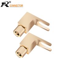 HVJ-8pcs U Type Hifi Banana Plugs Brass Gold-plated Speaker Plugs Audio Screw Fork Spade Connector Right Angle Banana Male Connector