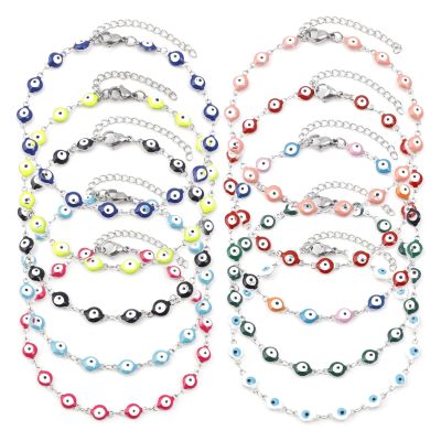 304 Stainless Steel Religious Anklet Silver Tone Multicolor Enamel Evil Eye Jewelry For Women Gifts 22.5cm(8 5/8 quot;) long 1 Piece