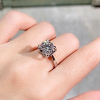 แหวนเพชรแหวนเพชร Moissanite แท้หนึ่งกะรัตแหวนแต่งงานสีเงินแหวนข้อเสนอของขวัญวันวาเลนไทน์สำหรับผู้หญิง hot