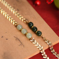 Natural Hetian Jade Bead Wheat Ears Chain celet Vintage Niche 2022 Trendy Jewelry Laurel Leaf Mori Series Adjustable celet