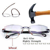 ผู้ชายผู้หญิง Rimless แว่นตาอ่านหนังสือ Anti Blue Light แว่นตาสำหรับผู้สูงอายุพร้อม Diopter +150 +200 +250 +300 +350 +400