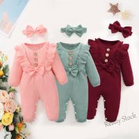 【hot sale】 ❄☃✢ C10 baju baby girl Bodysuit 0-18 Months Newborn Baby Clothing Set Long Sleeved Ruffle Solid Color Playsuit Headband 2PCS Lovely Fashion romper baby girl Jumpsuit Outfits