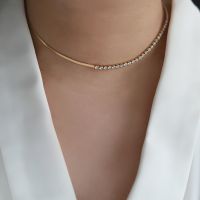 Dainty Stainless Steel Tennis Chain Combined with Herringbone Snake Chain Necklaces for Women Cubic Zirconia Choker Collars