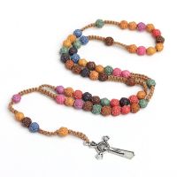 Hot Rosario สีสัน Cross สร้อยคอจี้คาทอลิก Rose ลูกประคำพระเยซูคริสเตียนลูกปัดสร้อยคอศาสนา Jewelry