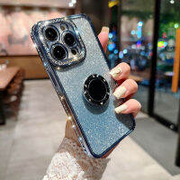 เคสเพชรแวววาว Electroplated สำหรับ iPhone 15 14 13Promax 12นิ่ม TPU ไล่ระดับสีเคสที่มีห่วงขาตั้ง Rhinestone
