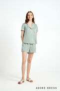 Pijamas tay cộc quần short lụa trơn olive green 311HO2003