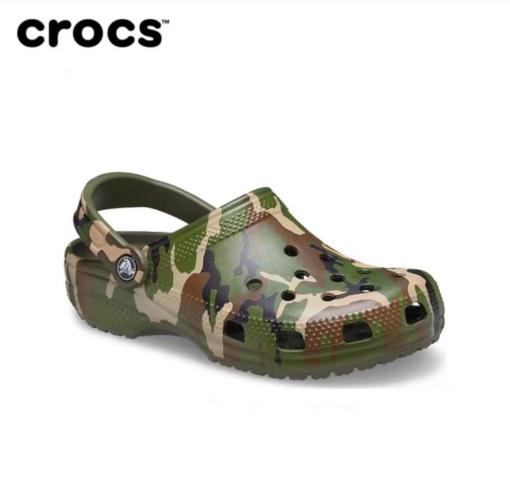 crocs-2023-รูปแบบใหม่-crocs-literide-camo-ชายหาดรองเท้าพักผ่อนกลางแจ้งชายหาดรองเท้าแตะรองเท้าแตะ