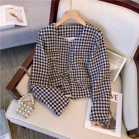 Houndstooth ฝรั่งเศสวินเทจทวีดแจ็คเก็ตเสื้อใหม่ฤดูใบไม้ร่วงฤดูหนาวแฟชั่น High Street กลิ่นหอมขนาดเล็กทำด้วยผ้าขนสัตว์สั้นทนกว่า Casaco