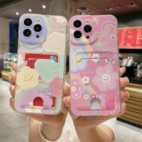 Love Heart Smiley Face Card Bag Holder Case for iPhone 14 13 11 12 Pro Max Mini X XS XR SE 7 8 Plus SE2 Clear Soft Wallet Cover