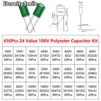 650ชิ้นกล่องฟิล์มโพลีเอสเตอร์ Capacitor Kit 24มูลค่า100V 250V 400V 630V 1000V 2A203J 2A124J 2J102J 2J472J 2E392J 2E223J