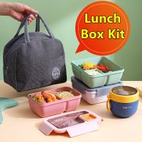 ▪❀ New Portable Lunch Box Lunch Bags Children School Office Bento Box with Tableware Thermal Bag Complete Kit Microwavable Heating
