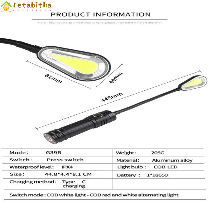 letabitha-ไฟ-led-ทำงานขนาดเล็ก-xhp50-200lm-2โหมดซูมได้-type-c-สามารถชาร์จได้สว่างมากยืดหยุ่นโคมไฟดัด