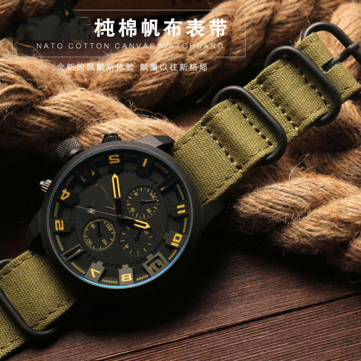 สายนาฬิกาคุณภาพสูง20มม-22มม-24มม-26มม-สีดำกองทัพสีเขียว-zulu-ผ้าใบไนลอนผ้าสายนาฬิกาสีดำหัวเข็มขัดเงิน