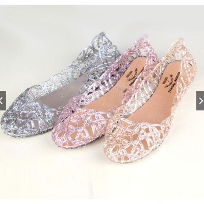 Womens Crystal Breathable Flat Jelly Sandals Shoes