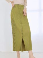 2023 Hot Miyake pleated skirt womens spring and autumn new high-waisted slit hip-covering skirt mid-length waist slimming pleated skirt