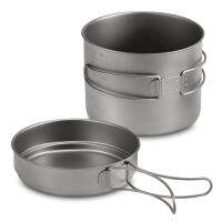 1100ML / 1600ML Titanium Pot Pan Set Super Lightweight Camping Cookware Set Portable Cooking Tool with Folding Handle