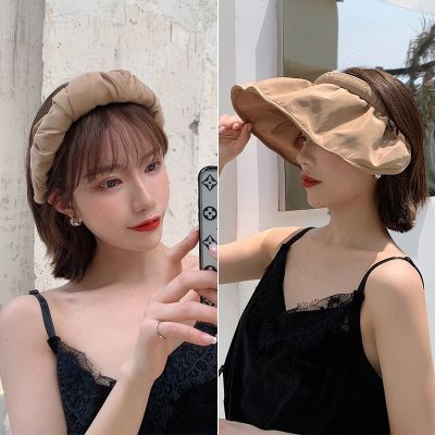 【CC】Portable Foldable Wide Large Brim Sun Hat Beach Hats For Women Empty Top Visors Cap Hair Accessories Dual-Use Headband Gorras