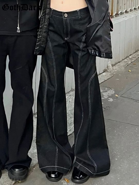 goth-dark-mall-gothic-harajuku-streetwear-กางเกงขาบานแนวพังค์เอวต่ำทรงแบ็กกี้กางเกงยีนส์-y2k-แฟชั่นสีดำ
