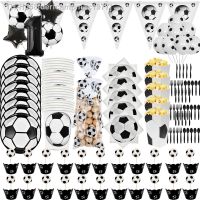 ▧♈ Football Theme Disposable Tableware Set Sport Boy Birthday Party Baby Shower Cake Decor Supplies Soccer Pattern Cup Plate Straw