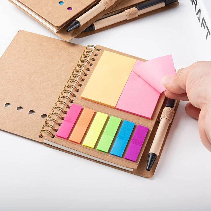 3-packs-spiral-notebook-steno-pads-lined-notepad-with-pen-in-holder-sticky-notes-page-marker-colored-index-tabs-flags