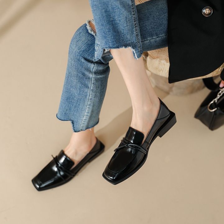 รองเท้าเดียวของผู้หญิงที่สะดวกสบายรองเท้าหนังขนาดเล็กตารางนิ้วเท้านุ่ม-soled-รองเท้าแบน-s-trappy-หนังนิ่มรองเท้าไม่มีส้นย้อนยุคสไตล์อังกฤษเป็นกลาง