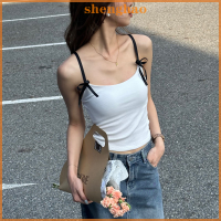 shenghao เสื้อกล้ามผู้หญิงแขนกุดสีตัดกันฤดูร้อนมีโบว์