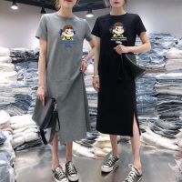 ✔♨✒ Women O-Neck Cartoon Peko Print Long T Shirt Dress Casual Loose Midi Party Dresses