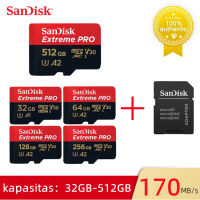 อะแดปเตอร์การ์ดหน่วยความจํา Micro sd SanDisk Extreme PRO 32GB 64GB 128GB 256GB 512GB U3 A2 170MB/s