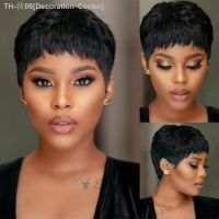 Short Bob Wig Straight Human Hair Wigs With Bangs Non Lace Front Wigs For Women Pixie Cut Wig Natural Color Full Machine Made [ Hot sell ] Decoration Center