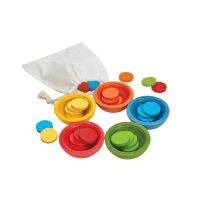 PlanToys Sort &amp; Count Cups ของเล่นไม้ถ้วยสีการแบ่งจำนวนและการนับของเล่นเด็ก 18 เดือน