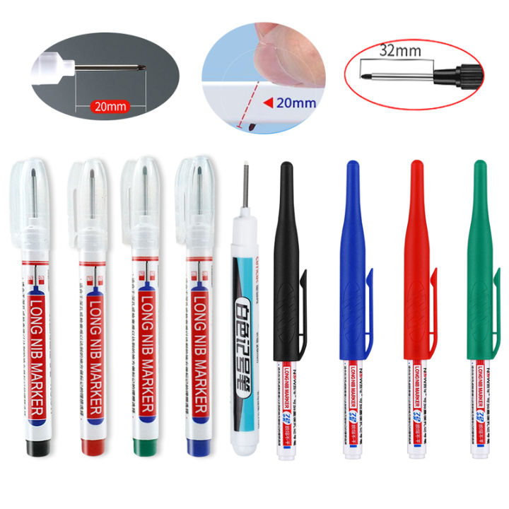 4pcs Long Head Oil Markers Pens Waterproof Multi-purpose Deep Hole Metal  Thin Marker Pen Green/Red/Black/Blue Ink