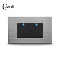 COSWALL US Standard Pass Through 2 Gang 2 Way On / Off Wall Light Switch Switched With LED Indicator Stainless Steel Panel