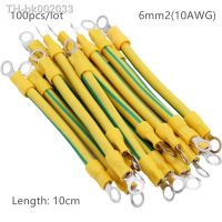 ☾♧◕ 100pcs 10cm Length 10 AWG 6mm2 BVR Yellow-Green Solar Grounding Wire with Terminals Copper PV Cabinet Bridge Leakage Earth Cable