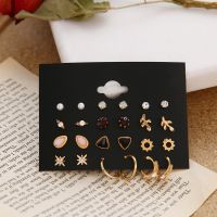 12 Pairs Fashion Flower Earrings Set / Rhinestone Crystal Flower Stud Earings / Boho Geometric Girls Earrings Jewelry