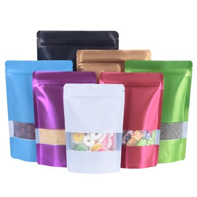 50pcs Food Grade Stand Up Plastic Mylar Zipper Bags with Window Doypack Pouch for Food Candy Chocolate Organizer Dry Fruit Bag