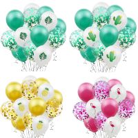 12pcs Green Palm Leaf Flamingo Pineapple Latex Balloon Mix Confetti Set Birthday Summer Party Bachelor Party Decor Helium Globos Balloons