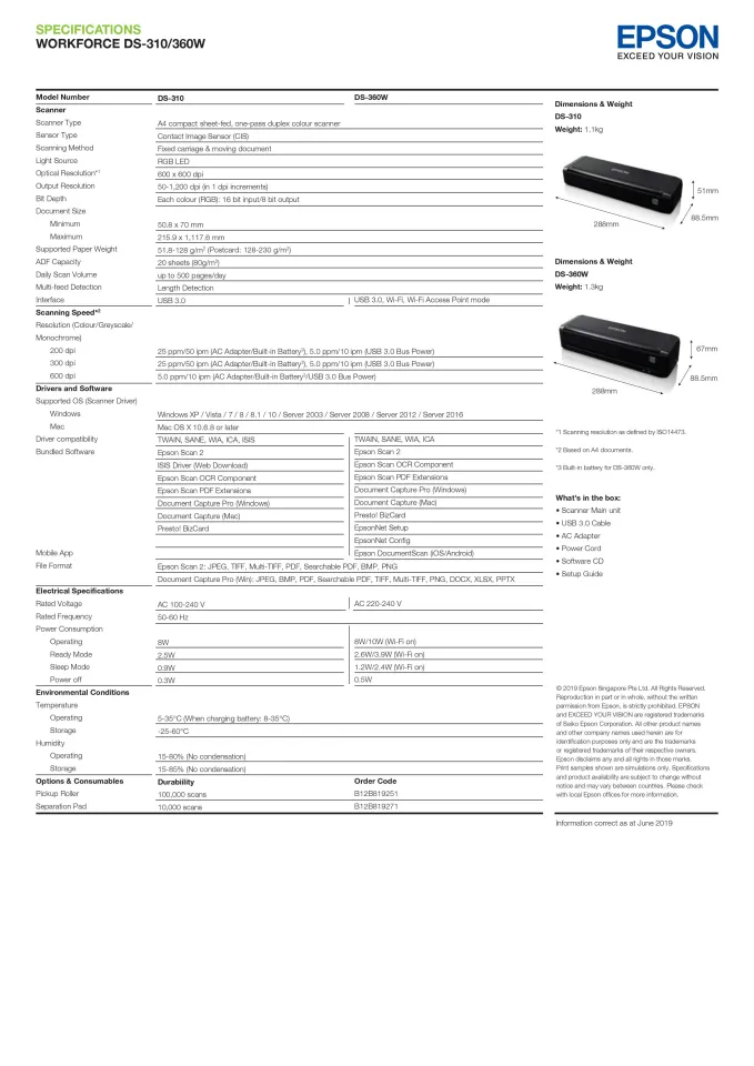 Epson WorkForce DS-310 Portable Sheet-Fed Document Scanner