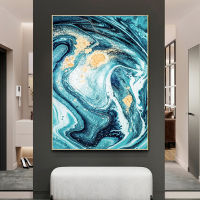 (ร้อน) บทคัดย่อ Golden Blue Marble โปสเตอร์ภาพจิตรกรรมฝาผนัง Wall Art ภาพวาดผ้าใบ Nordic ห้องนั่งเล่นโรงแรมตกแต่งบ้านภาพพิมพ์ Cuadros