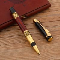 ✟ Office School Ball Point Pen Metal Pen Red Imitation Wood Emboss Gift 0.5MM Refill Rollerball Pen