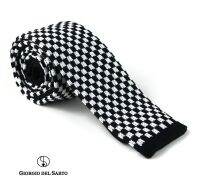 Giorgio Del Sarto Knitted Necktie White-Black with Fabric Texture เนคไทไหมพรมสีขาวดำมีเท็กเจอร์