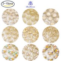 2-5pcs Resin Pendants with Light Gold Plated Alloy Pendant Cabochon Settings and Crystal Rhinestone Ring with Flower Creamy White Light Gold Crystal 22.5x18.5x4mm Hole: 1.6mm