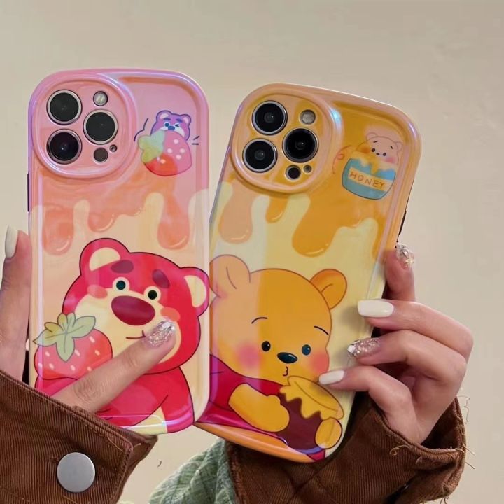 ไอศครีมไล่ระดับสีการ์ตูนหมีพูห์กรณีสำหรับ-iphone14promax-คู่รักการ์ตูนกรณีสำหรับ-iphone13-สีชมพูสตรอเบอร์รี่หมีกรณีสำหรับ-iphone12-สีเหลืองหมีพูห์กรณีสำหรับ-iphone11promax