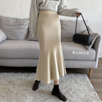 Faldas Largas Mujer Slim High Waist Autumn Wrap Hip Apricot Knitted Mermaid Skirt Women Temperament Wild Black Trumpet Solid