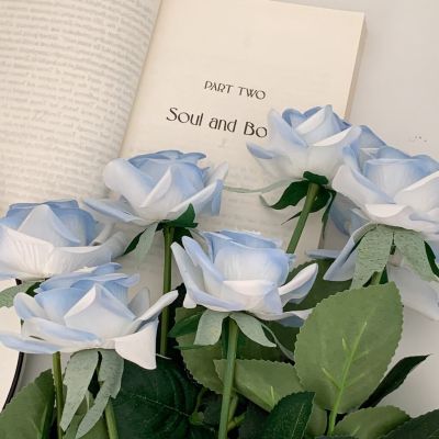 [สุดปัง]  ดอกกุหลาบปลอม〃SOFT BLUE〃 ดอกกุหลาบเกาหลี ดอกไม้ปลอม[รหัส]4433