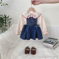 ✑♚◄ Milancel Waffle Blusa e Denim Suit Conjunto de roupas para bebês gerais