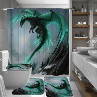 Flying Dragon Printed Waterproof Shower Curtain Set Toilet Cover Mat Non-slip Bath Rugs Bathroom Set Halloween Christmas Decor