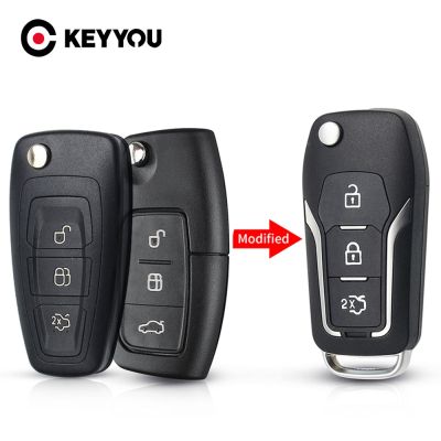 KEYYOU แก้ไขกุญแจรีโมตโฟกัสปลอกสำหรับ Ford C สูงสุด Mondeo เชื่อมต่อ Fiesta ถอดเปลี่ยนได้3ปุ่มกุญแจสมาร์ทรถยนต์ปลอก Fob HU101